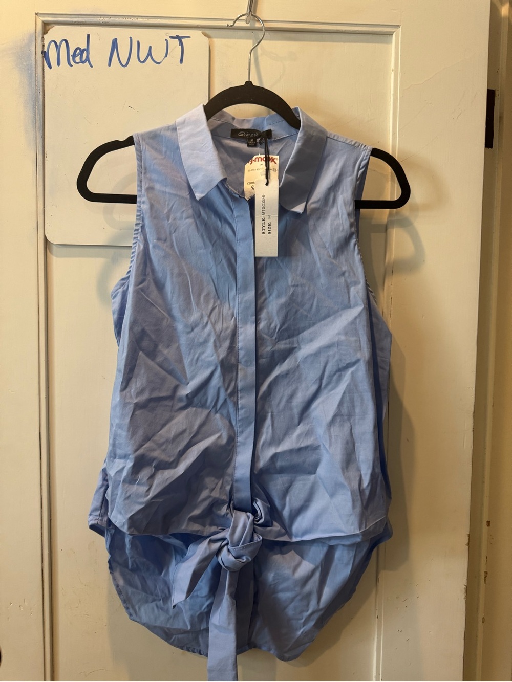 Sky Blue Sleeveless Tie-Front Tunic Top - Size M